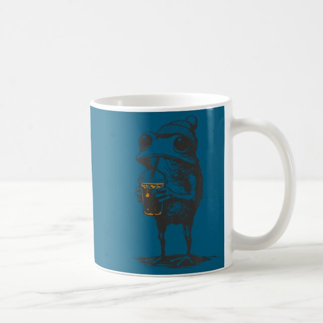 Rolig djur meme groda dricker iskaffe män kaffemugg (Höger)