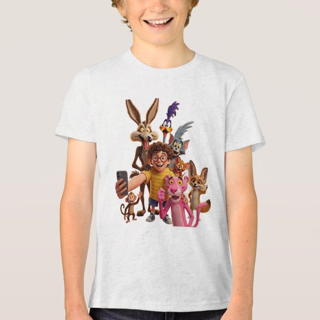Rolig Djur Selfie Sällskap Tecknad Design T Shirt (Framsida)