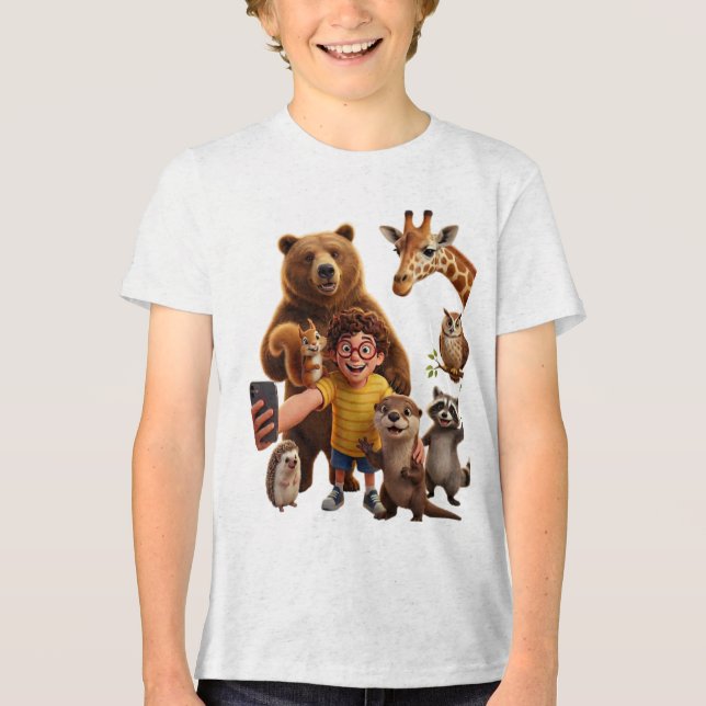 Rolig Djur Selfie Sällskap Tecknad Design T Shirt (Framsida)