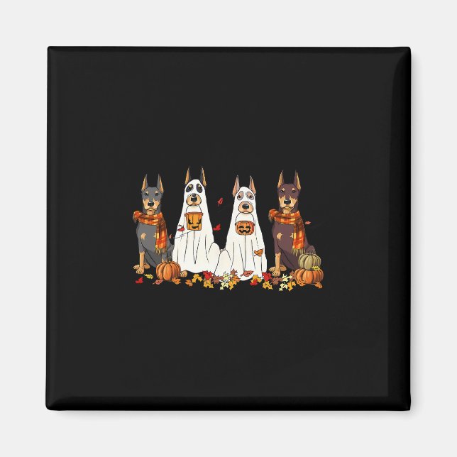 Rolig Doberman Hund Spöke Höst Löv Tack Magnet (Framsidan)