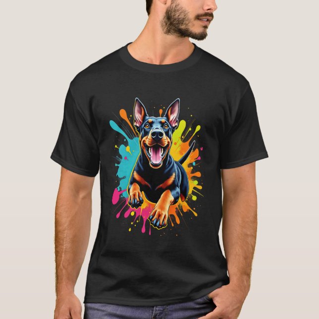 Rolig Dobermann Hund Design för Dobermann Älskare T Shirt (Framsida)