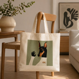 Rolig Dobermann Hund Gör OK Handtecken Meme Tygkasse