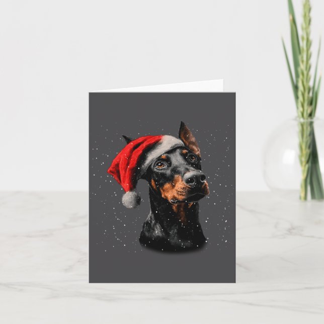 Rolig Dobermann Hund Julbelysning Tomtehatt Långär Kort (Framsida)