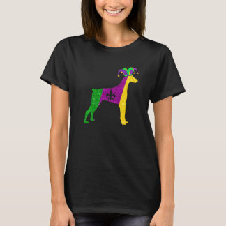 Rolig Dobermann Hund Mardi Gras Fest Mask Pärlor H T Shirt
