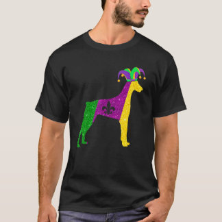 Rolig Dobermann Hund Mardi Gras Fest Mask Pärlor H T Shirt