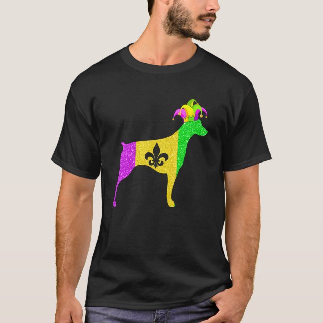 Rolig Dobermann Hundälskare Mardi Gras Karnevalsfe T Shirt (Framsida)