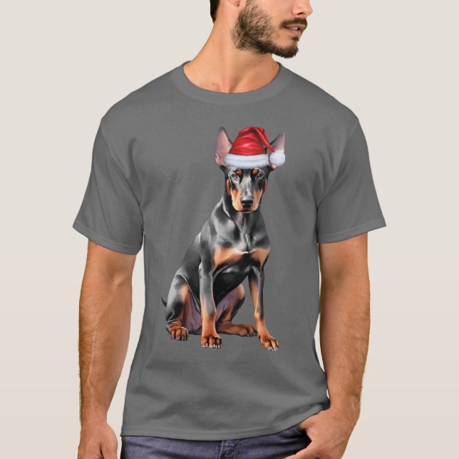 Rolig Dobermann Jul Hund Julfirande T Shirt (Framsida)