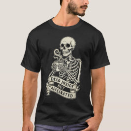 Rolig "Död Inuti Men Kaffeinerad" Skelett T Shirt