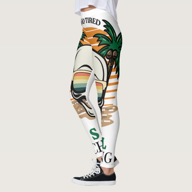Rolig Död Trött Fortfarande Chillar Retro Dödskall Leggings (Vänster)