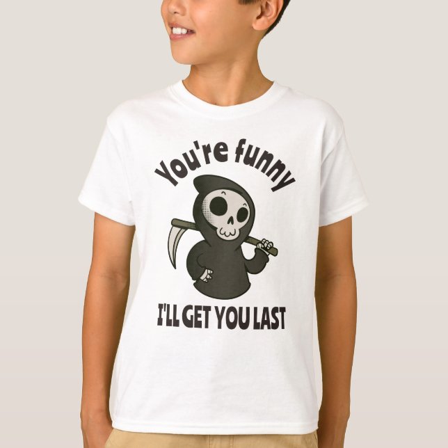 Rolig Döden Skelett Halloween Kostym T Shirt (Framsida)