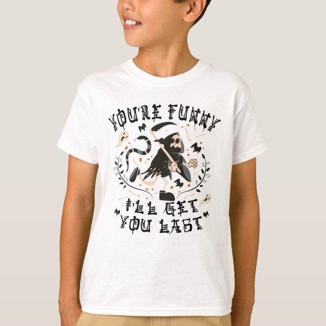 Rolig Döden Skelett Halloween Kostym T Shirt (Framsida)