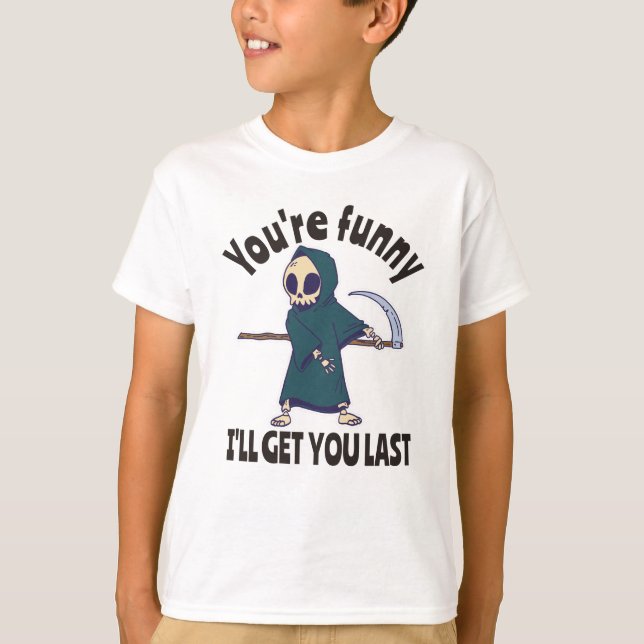 Rolig Döden Skelett Halloween Kostym T Shirt (Framsida)