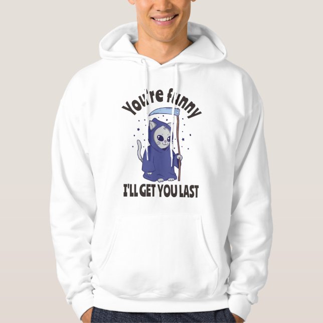 Rolig Dödgrävar Katt Halloween Kostym Hoodie (Framsida)