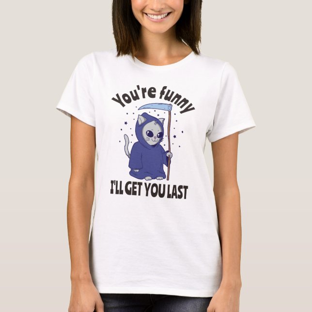 Rolig Dödgrävar Katt Halloween Kostym T Shirt (Framsida)