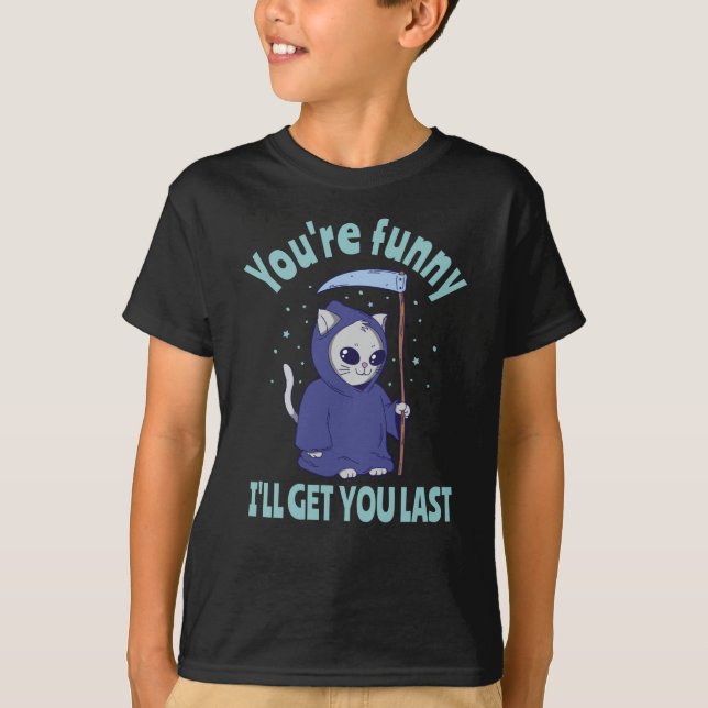 Rolig Dödgrävar Katt Halloween Kostym T Shirt (Framsida)