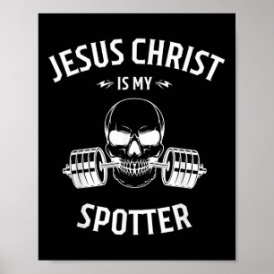 Rolig Dödskalle Gymtröja Jesus Är Min Spotter Trän Poster