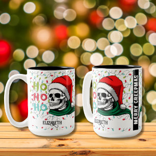 Rolig Dödskalle I Tomtehatt Ho Ho Ho Jul Två-Tonad Mugg