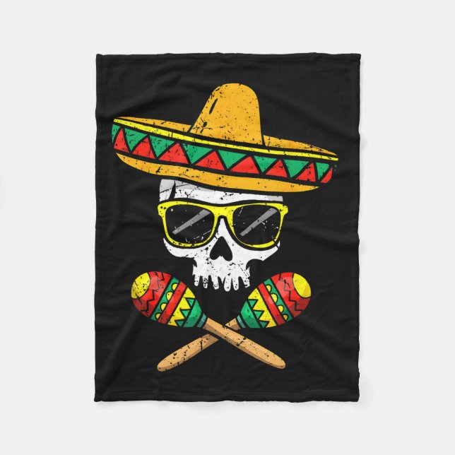 Rolig dödskalle sombrero maracas cinco de mayo  fleecefilt (Framsidan)