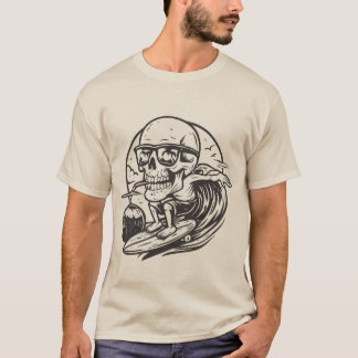 Rolig Dödskalle Surfande Dricker Kokosnöt Sommar S T Shirt
