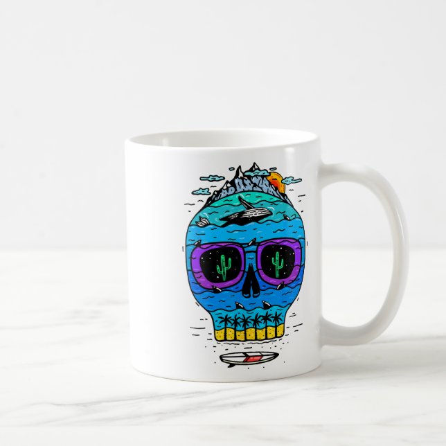 Rolig Dödskalle Surfing Semester Tropisk Paradis E Kaffemugg (Höger)