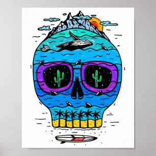Rolig Dödskalle Surfing Semester Tropisk Paradis E Poster