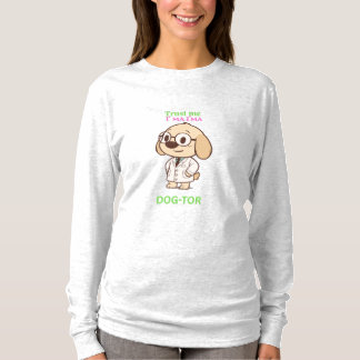 Rolig DOG-TOR Tecknad Hund Kvinnors Långärmad T-Sh T Shirt