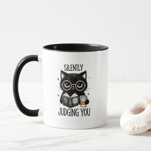 Rolig dömande katt ordkonst  mugg (Med munk)
