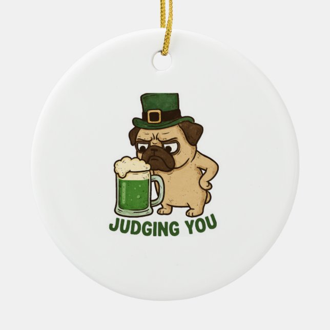 Rolig Domande Mops St. Patrick's Day Grönt Öl Julgransprydnad Keramik (Framsidan)