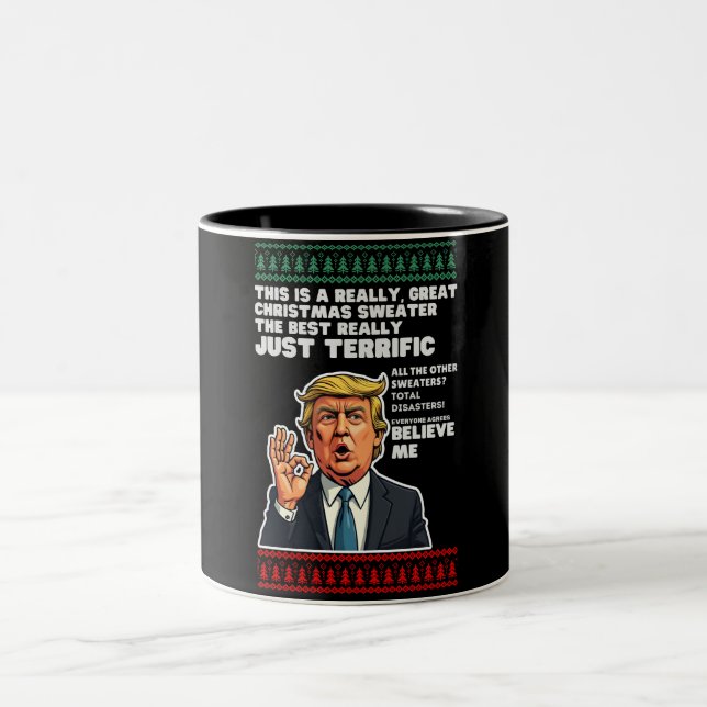 Rolig Donald Trump ful jultröja parodi Två-Tonad Mugg (Center)