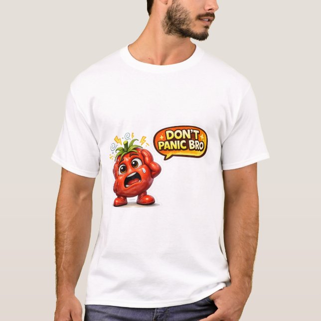 Rolig Don't Panic Bro Jordgubbs T-Shirt | Söt  (Framsida)