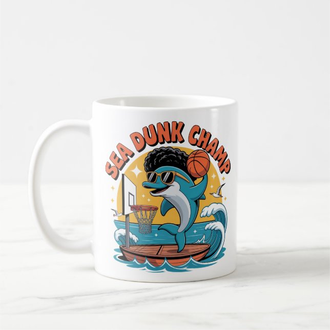 Rolig Dopping av Delfin med Afro Basketball Kaffemugg (Vänster)