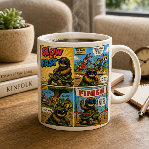 Rolig Dovhjort Ridande Sköldpadda Serieteckning Tä Kaffemugg