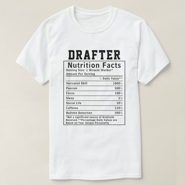 Rolig Draftare Näringsfakta Ingenjörspersonal  T Shirt (Design framsida)