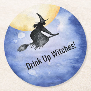 Rolig drink upp den häxaHalloween kustfartyget Underlägg Papper Rund