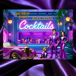 Rolig Drive-in Cocktailbar Födelsedagspar Bulldog Inbjudningar