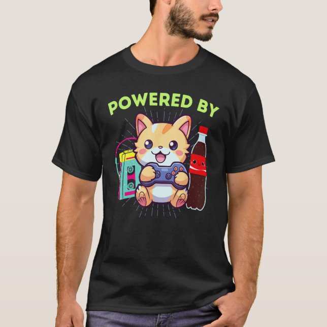 Rolig Driven Av Gamer Katt Läsk & 80-talet T Shirt (Framsida)