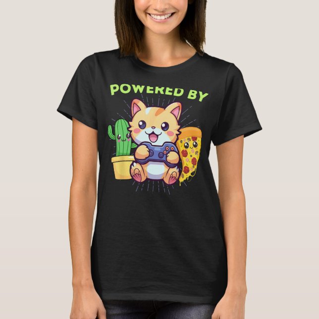 Rolig Driven Av Gamer Katt Planterar Pizza Spel & T Shirt (Framsida)