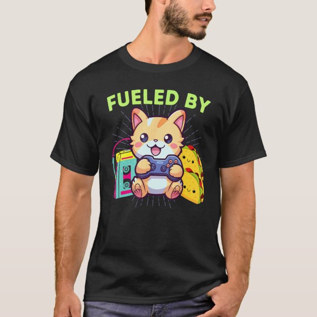 Rolig Driven Av Spelande Katter Tacos & 80-Tals Ga T Shirt (Framsida)