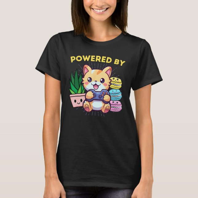 Rolig Driven Av Spelare Katt Planterar Macaroons T Shirt (Framsida)