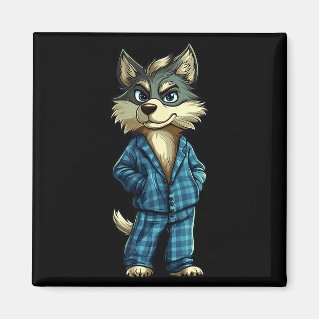 Rolig drömsk hund i pyjamas för sömniga pojkar magnet (Framsidan)