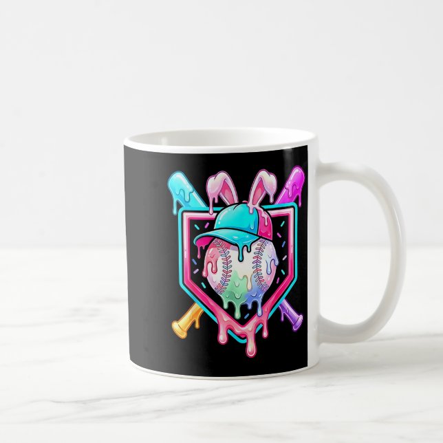 Rolig droppande dropp Kanin Kanin Baseboll Påsk Kaffemugg (Höger)