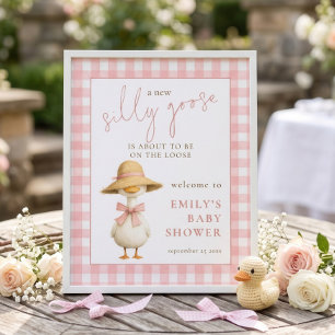 Rolig Dumma Gås Rosa Gingham Välkommen Babykalas Poster