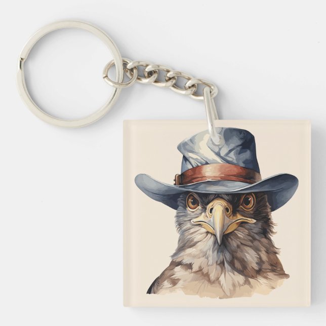 Rolig duva som bär en cowboyhatt, akvarell (Framsidan)