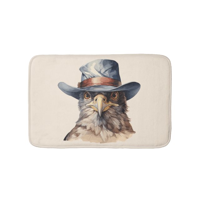 Rolig duva som bär en cowboyhatt, akvarell badrumsmatta (Framsidan)