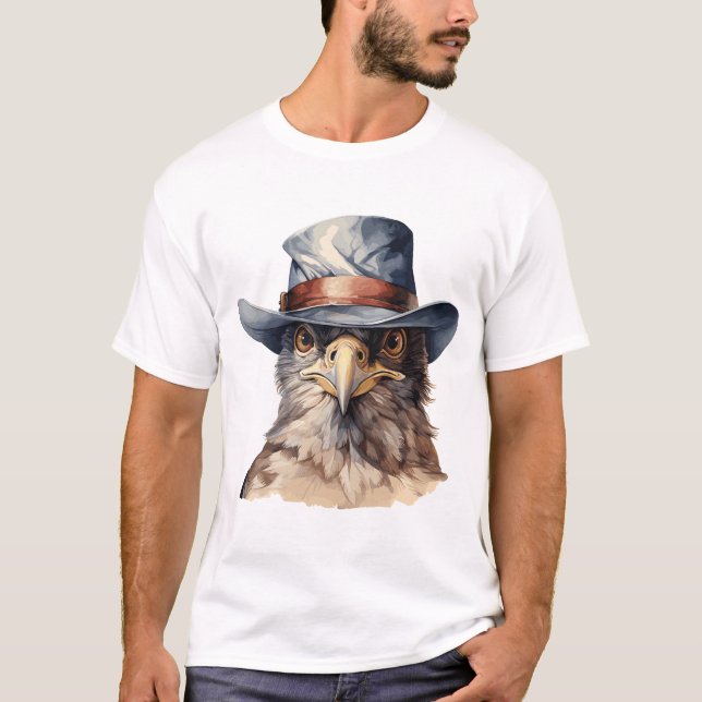 Rolig duva som bär en cowboyhatt, akvarell t shirt (Framsida)