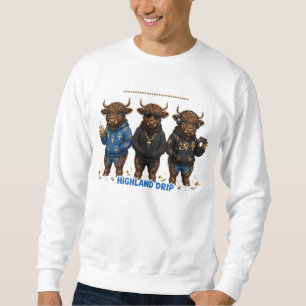 Rolig egyptisk farao Highland Cow Hip Hop-gata Lång Ärmad Tröja
