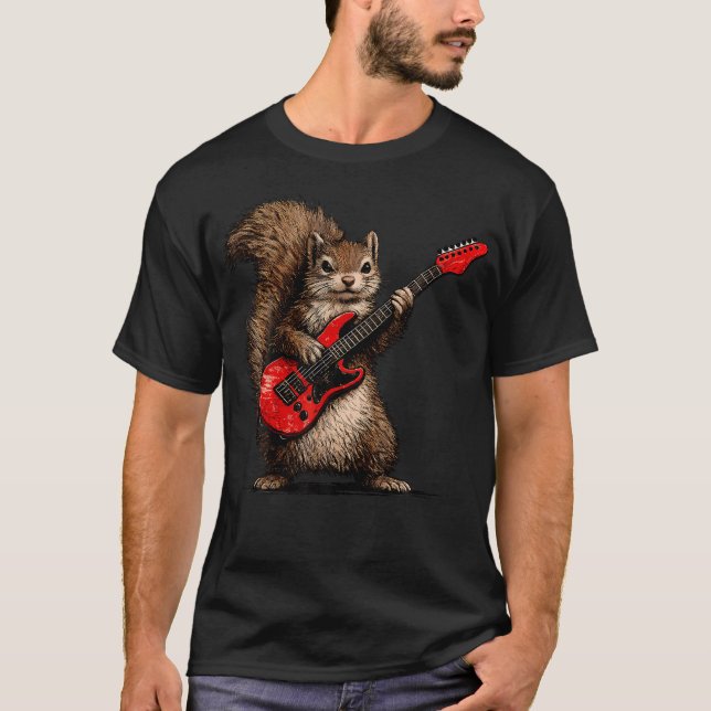 Rolig Ekorre som Spelar Gitarr Rock Och T Shirt (Framsida)