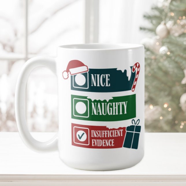 Rolig Elak Snäll Otillräckliga Bevis Kaffemugg (Funny Naughty, Nice, Insufficient Evidence Christmas mug)
