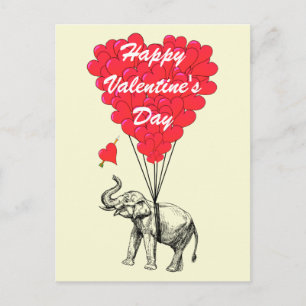 Rolig elefant- och kärlekhjärtavalentines helg vykort