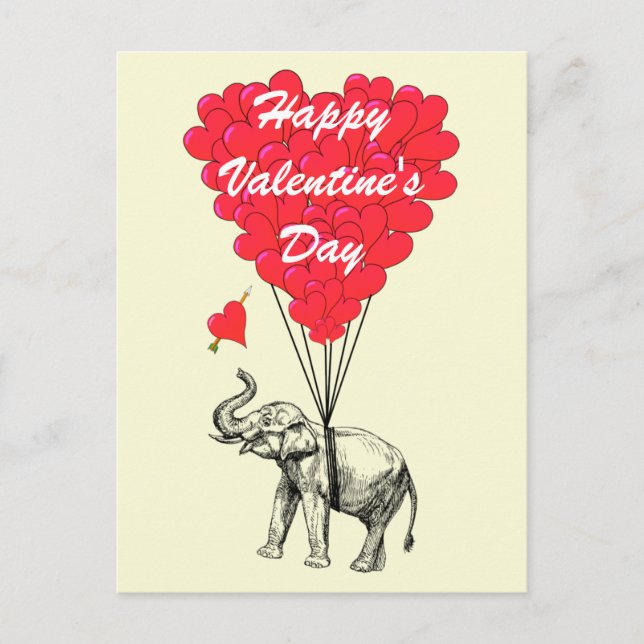Rolig elefant- och kärlekhjärtavalentines helg vykort (Framsida)